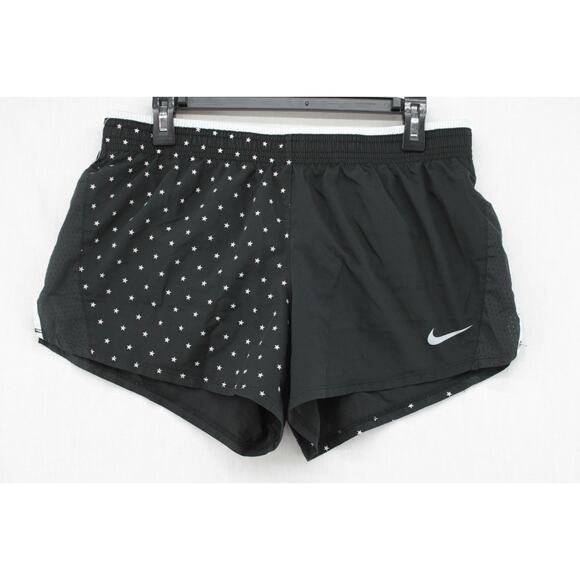 Nike Dri Fit Running Shorts Black White Stars Lined Drawstring Women's Large - Picture 1 of 8